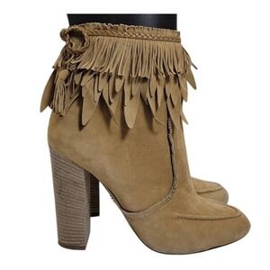 Aquazzura Bootie Ankle Boot EU 38 US 8 Tiger Lily Cappuccino Suede Fringe Tassel